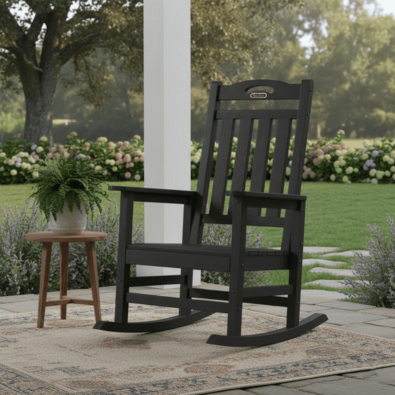 SUUNYN Oversized Outdoor Rocking Chair, HDPE All-Weather High Back Porch Rocker, 380lbs Capacity, Black