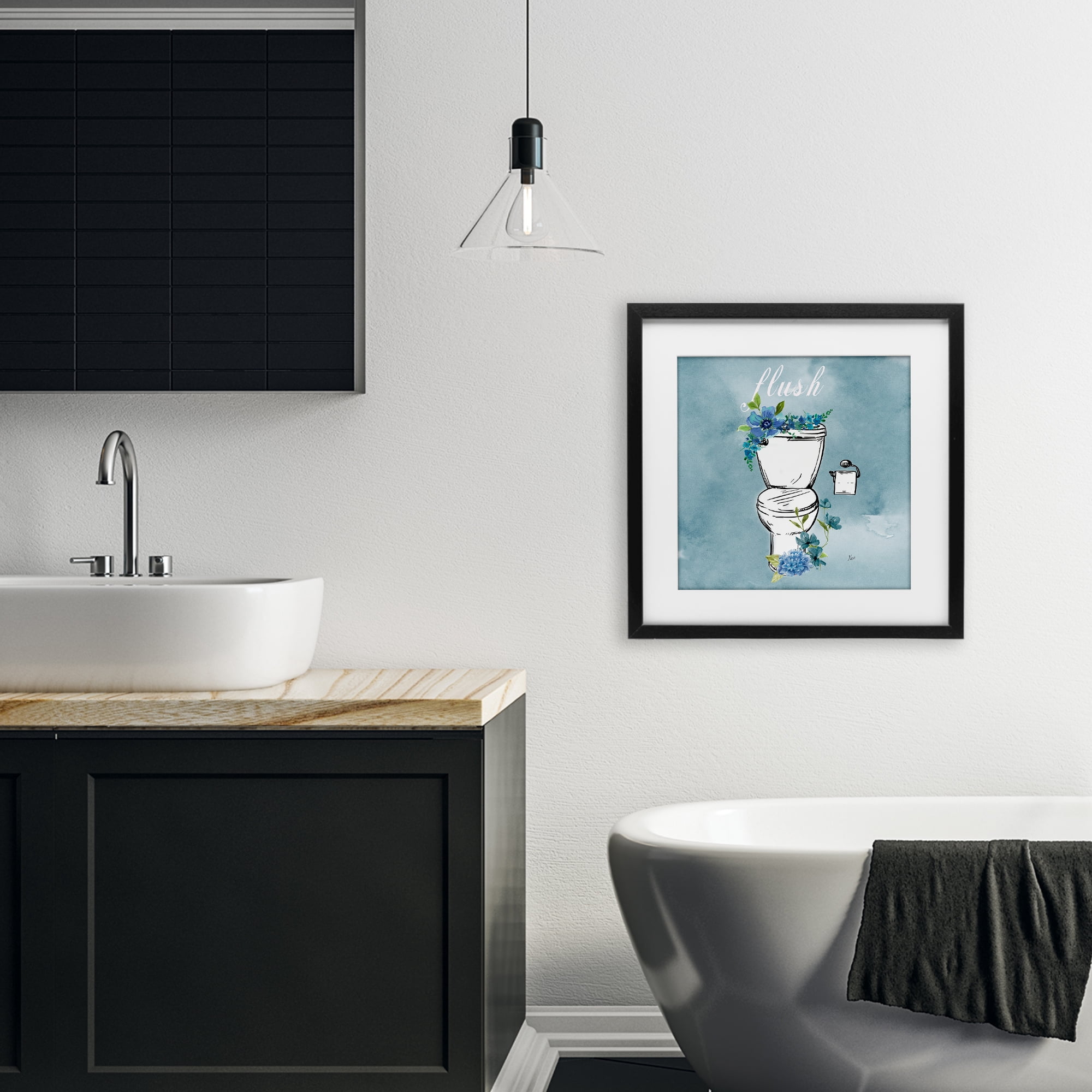 Stupell Industries Floral Bathroom Rules Flush Black Framed Print Under Glass, design by Nan
