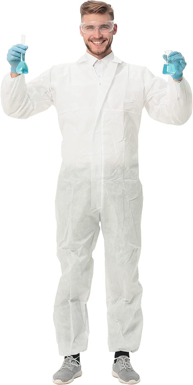 AMZ White Disposable Coverall XLarge, Polypropylene Disposable Hazmat Suit 70 GSM, Splash