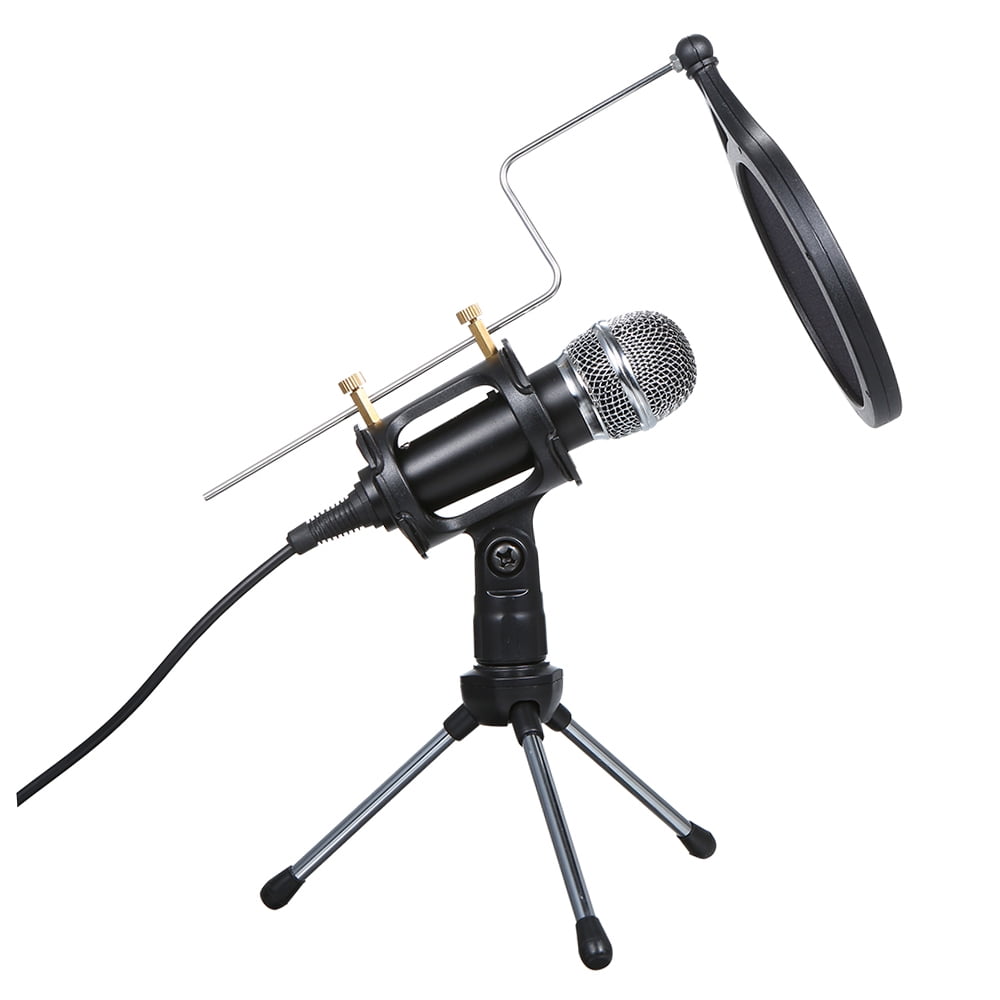 OWSOO Wired Condenser Microphone Audio 3.5mm Studio Mic Vocal Recording KTV Karaoke Mic with Stand for PC Phone