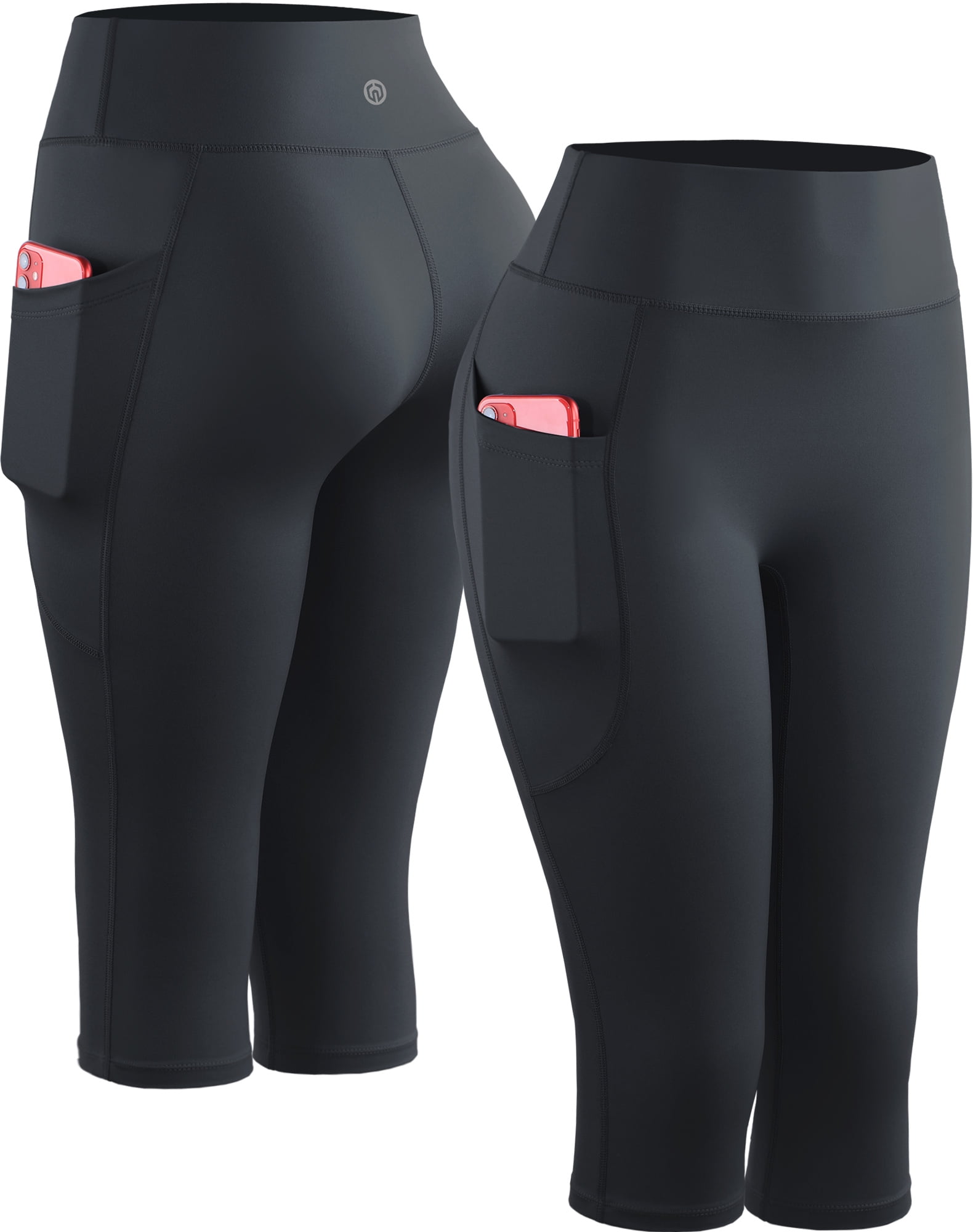 NELEUS Womens Yoga Capris Leggings For Workout With Pockets Tummy Control High Waist,Black+Black+Black,US Size M