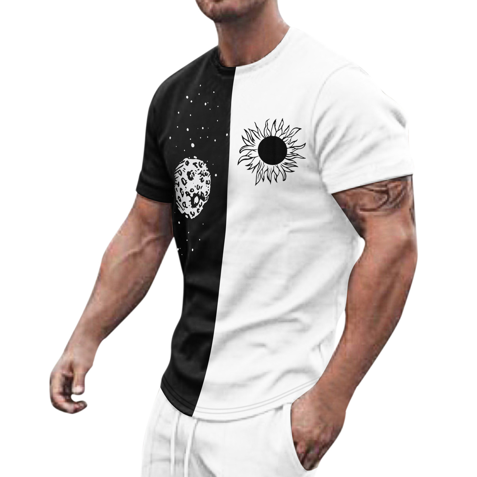 Shirt Blouse Round Cotton Tees for Men 