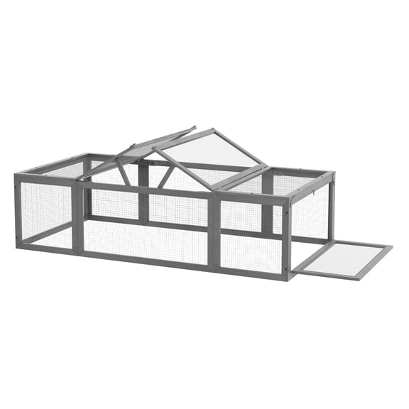 Rabbit Hutch Outdoor Wooden Large Animal Cage - Gray Run Enclosure with Lockable Doors