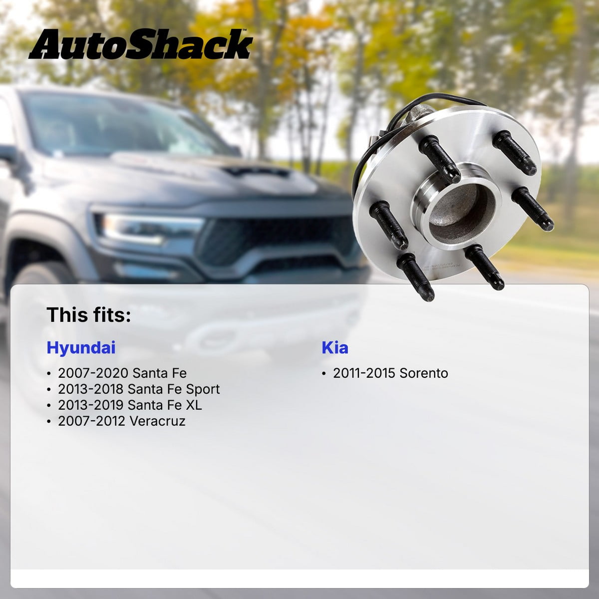 AutoShack Rear Wheel Hub Bearing Assemblies - Driver and Passenger Side for Hyundai, Santa Fe Sport 2013-2018 Santa Fe 2007-2018, FWD L4 2.0L 2.4L V6 2.7L 3.3L 3.5L - 5-Lug, With ABS