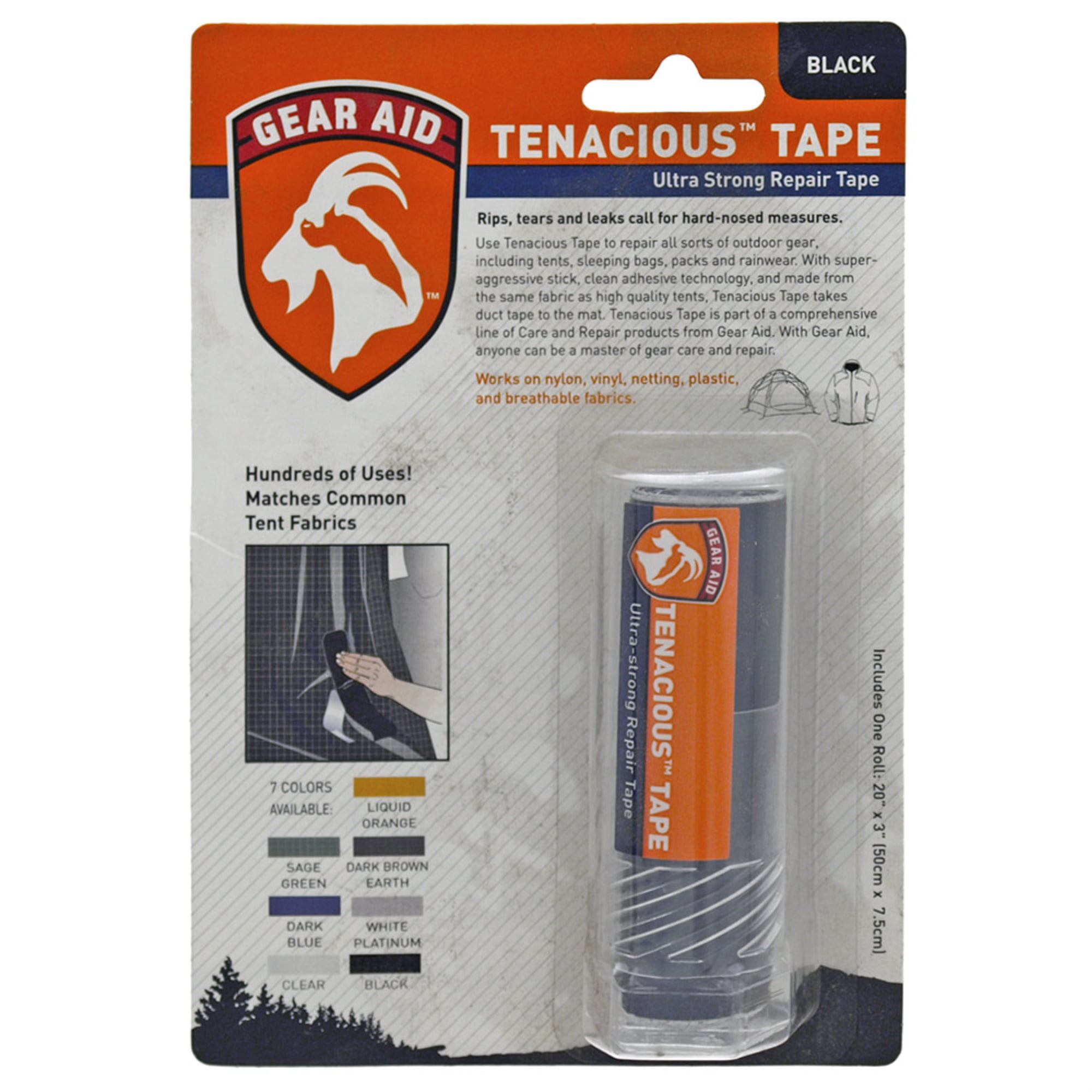 4-Pack Gear Aid Tenacious Tape Repair Tape Black 3"x20" Ultra Strong Flexible 