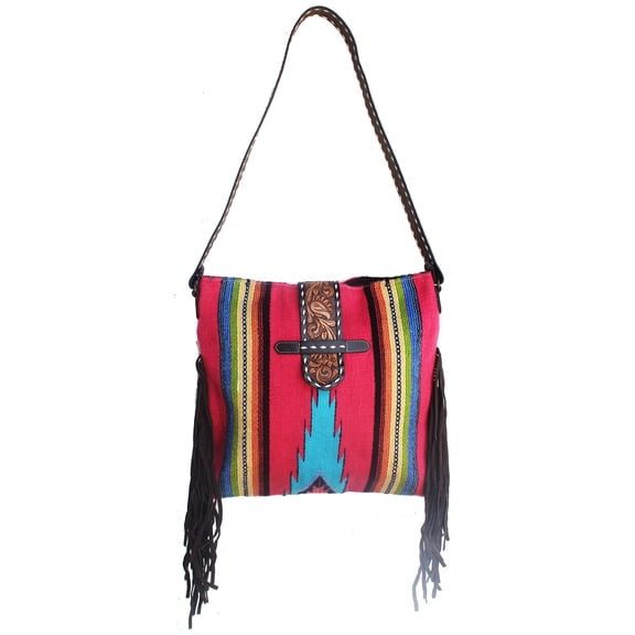 Women's Handwoven Wool Rodeo Cowgirl Shoulder Bag Purse Pink 27FK27