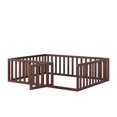 thumbnail image 5 of Full Size Floor Bed, Solid Wood Floor Platform Bed Frame with Fence and Fun Small Door, Montessori Daybed with Headboard & Footboard for Toddler, Boys and Girls, Box Spring Needed, Walnut, 5 of 7