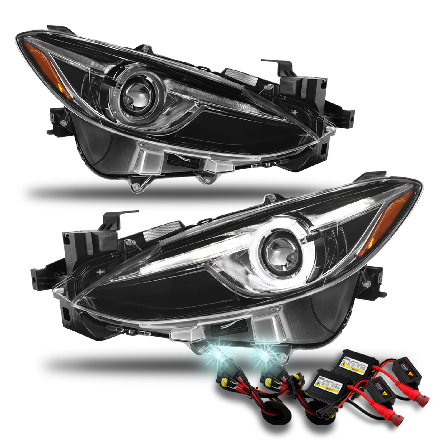 For 1416 Mazda 3 Mazda3 LED Halo Rim Projector Black Headlights + 8K
