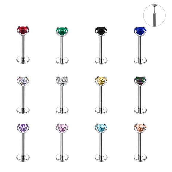 DESIGNICE 12Pcs/Set 16G Mix Color Crystal Lip Labret Studs Medusa Piercing Tragus Helix Piercing Vertical Labret Lip Jewelry Labret Piercing Jewelry
