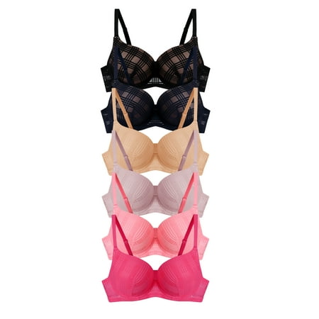 

6 pcs Max Lift Power Wired Add 2 Cup Sizes T-Shirt Double Push Up Bra B/C