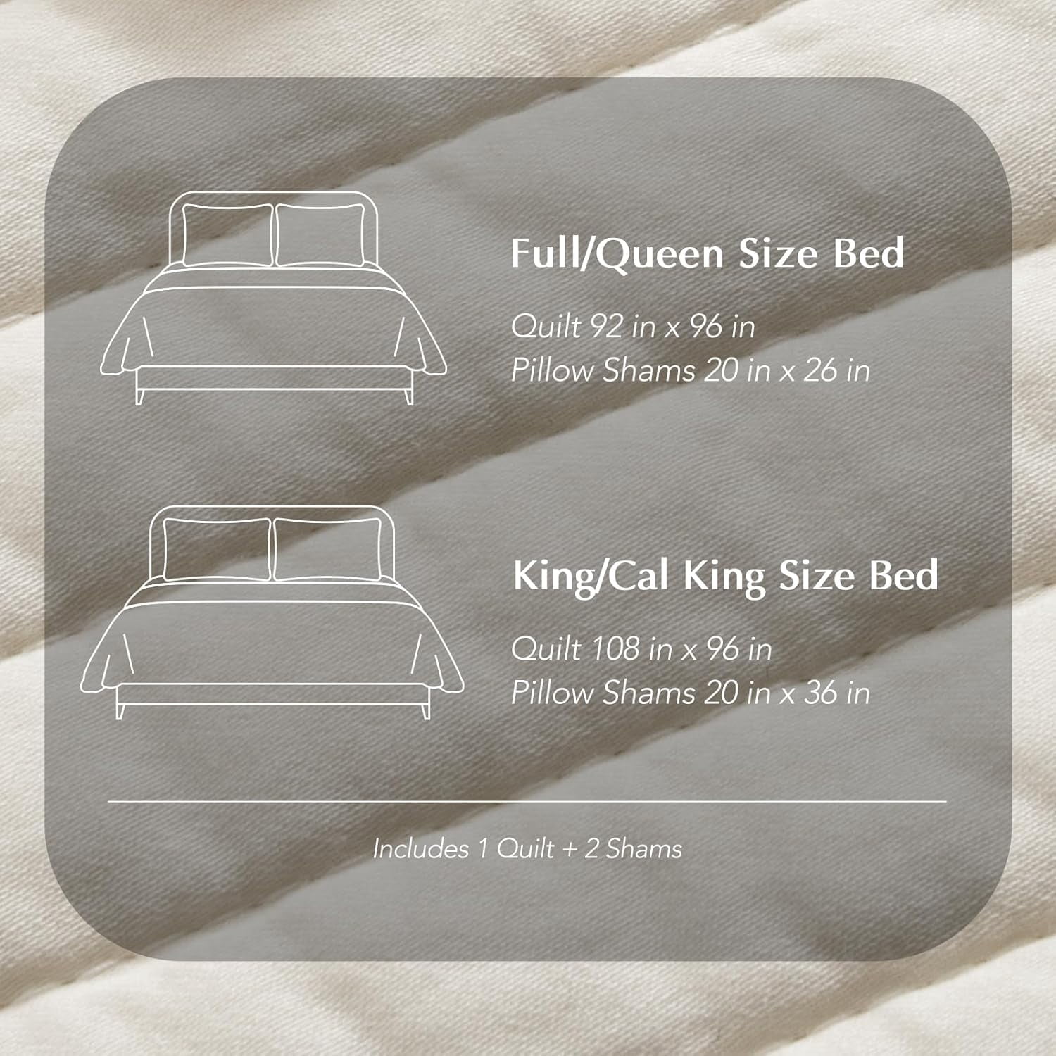 EVERGRACE Cotton Sateen Quilt Set King Size, Pre-Washed Cotton Channel Stitch Coverlet Bedspread, 3 Pieces Lightweight Soft Bedding Sets for All Season, with 2 Pillow Shams, Cream