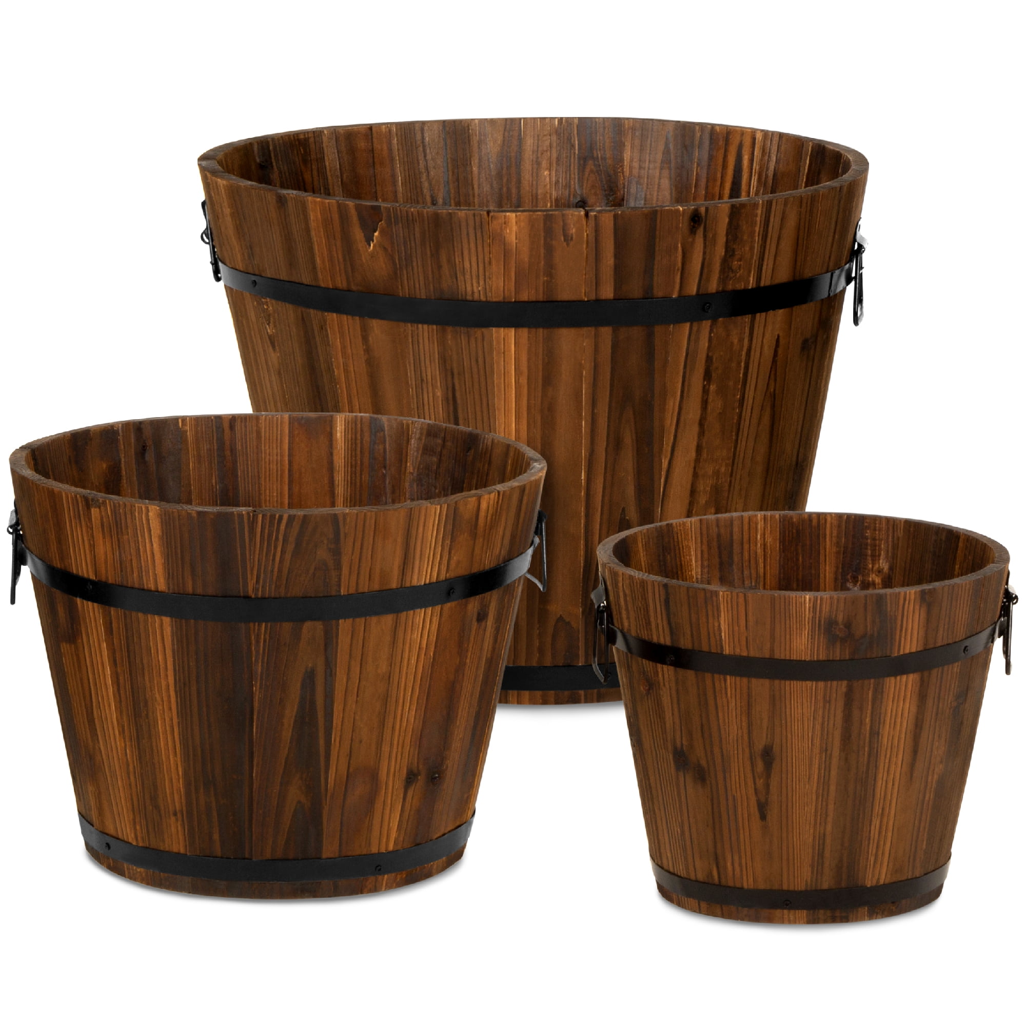 Flower Planter Wooden Garden Treasure Round 4Style Barrel Outdoor Pot Home Decor 