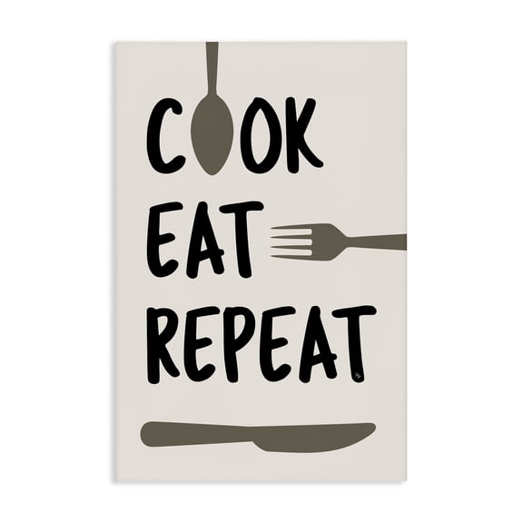 Stupell Industries Modern Cook Eat Repeat with Utensils Canvas Art, 16 x 24, by Martina Pavlova