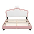 thumbnail image 3 of CITYLE Full Size Upholstered Princess Bed,Cute Crown Shape Full Size Leather Platform Bed with Headboard and Footboard for Kids Boys Girls,No Box Spring Needed, Pink, 3 of 7