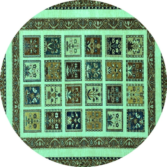 Ahgly Company Indoor Round Abstract Turquoise Blue Modern Area Rugs, 8' Round