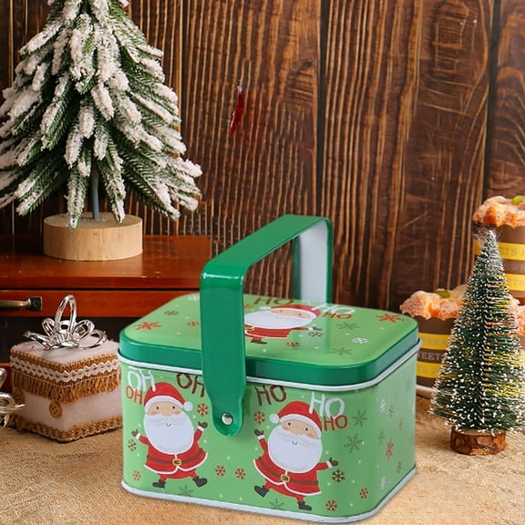 Candy Container Cookie Jar With Handle For Christmas Candy Storage Holiday Container Festive Snack Organizer Metal For Party