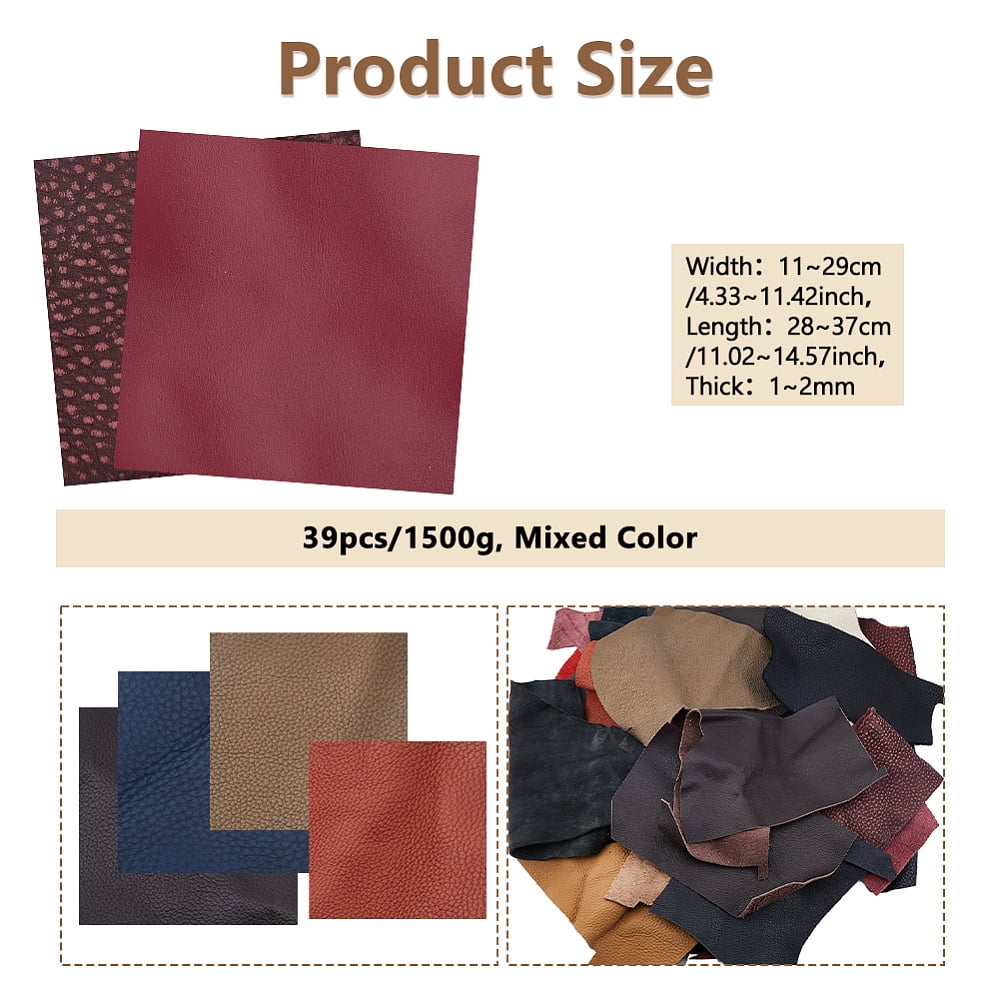 1.5KG Leather Scraps for Crafts Mixed Colors Leather Pieces Full Grain Leatheres Large Cowhide Scraps for Tooling Engraving Embossing Stamping
