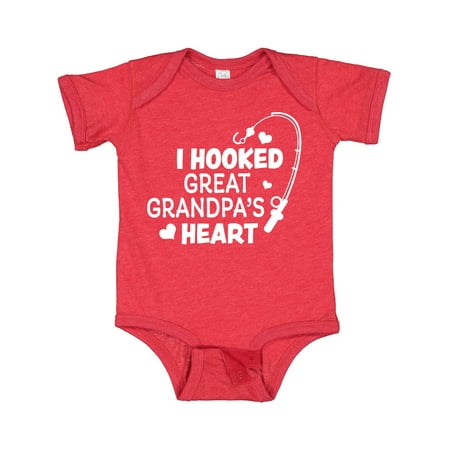 

Inktastic I Hooked Great Grandpa s Heart with Fishing Rod Gift Baby Boy or Baby Girl Bodysuit