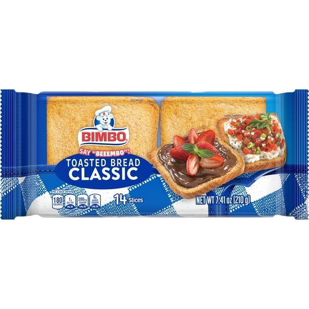 Bimbo Pan Tostado Classic Toasted Bread, 14 count, White Toasted Bread, 7.41 oz Bag (Pack of 3)