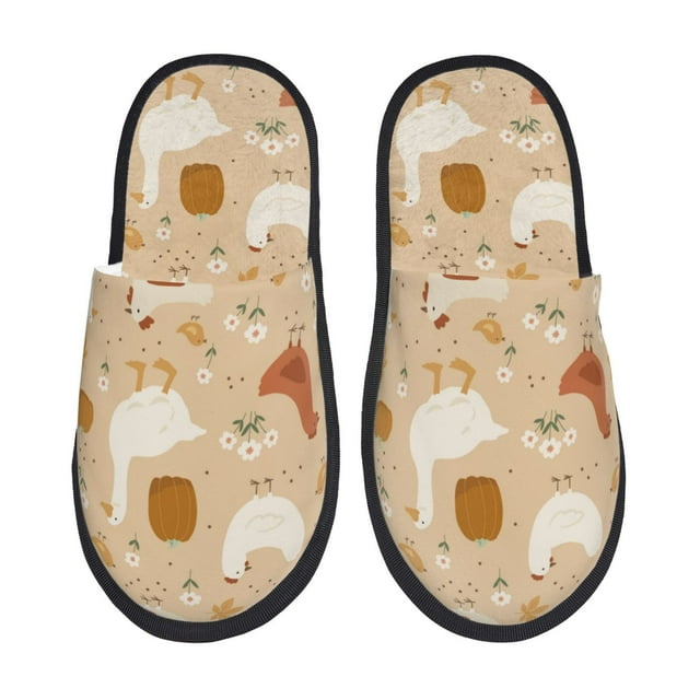Fotbe Autumn and Thanksgiving Pantuflas Peludas para Mujer con Estampado, Zapatillas de Peluche, Zapatos de Invierno para Casa, Uso Interior y Exterior-Medium