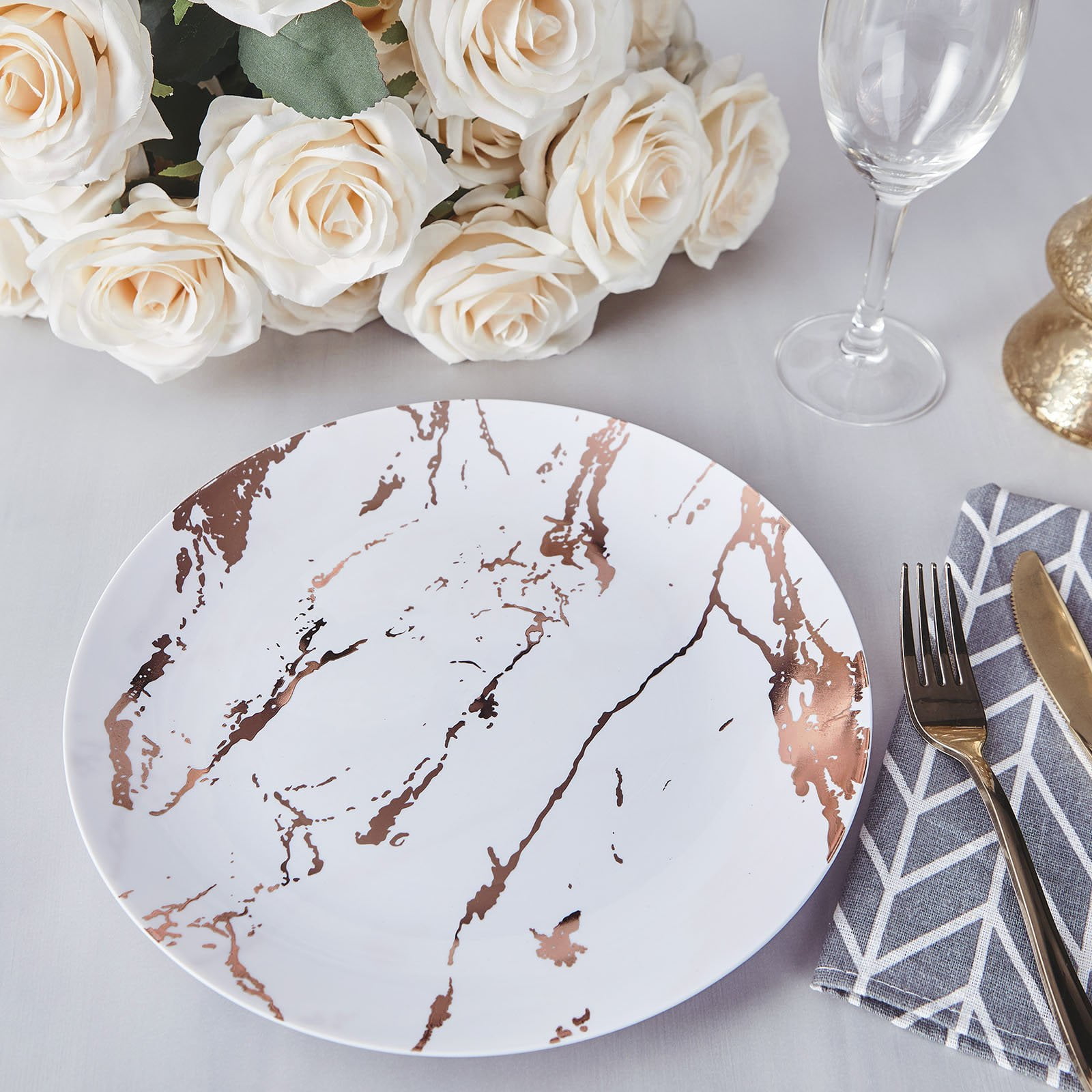 Efavormart Gold & White Marble Disposable Plates - Set Of 10 Plastic Dessert Plates