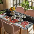 thumbnail image 3 of Black Christmas Table Cloths for 3 Foot Rectangle Tables, Santa Snowman Snowflake Elk Xmas Tree Patio Waterproof Elastic Fitted Tablecloths, Washable Rectangular Table Cover for Camping, 3 of 8