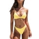thumbnail image 1 of Conjuntos de bikini Prolriy para mujer, traje de baño liso de dos piezas con realce, acolchado, tankinis, color amarillo, talla M, 1 of 3