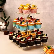 Hengbo 3-Tier Square Acrylic Cupcake Stand, With Yellow LED Lights, Dessert Tray for Birthday/Wedding/Parties