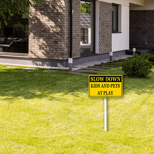 Kurmntregon Slow Down Kids And Pets At Play Yard Sign With Stake Caution Neighborhood Aluminum Outdoor Lawn Roads Street Business Porch Farmhouse Ranch Farm Courtyard Traffic 8x12inch