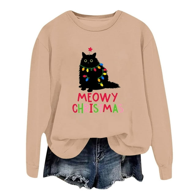 WEAIXIMIUNG Robe Chandail en Molleton Surdimensionnée Grande Taille Mode Hiver pour Femmes Imprimé Festif de Noël Col Rond