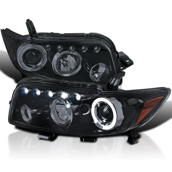 Spec-D Tuning Glossy Black Smoke LED Halo Projector Headlights Compatible with 2008-2010 Scion xB, Left Right Pair Headlamps Assembly