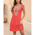 thumbnail image 6 of Higustar Dress for Women Plus Size Short Sleeve V Neck Midi Dresses Summer Fall Casual Maxi Boho Floral Embroidered Flowy Peasant Petite Dress-755/Red-2XL, 6 of 9