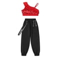 thumbnail image 3 of DPOIS Kids Girls Hip Hop Dance Outfits Sequine Crop Top with Jogger Pants Red 12, 3 of 7