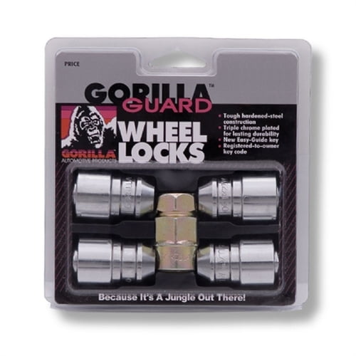 5)Gorilla X2 Wheel Locks, 14mm x 1.50, Bulge Acorn, Chrome