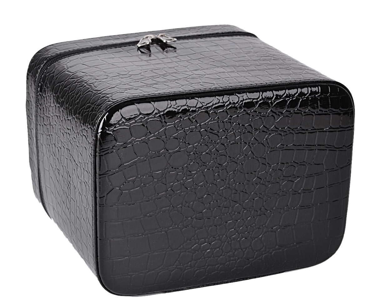 Waterproof Antifouling Cosmetic Boxes, Coofit Faux Leather Travel Cosmetic Tool Bag Makeup Case Jewelry Storage Organizer for Women Girl(Black)