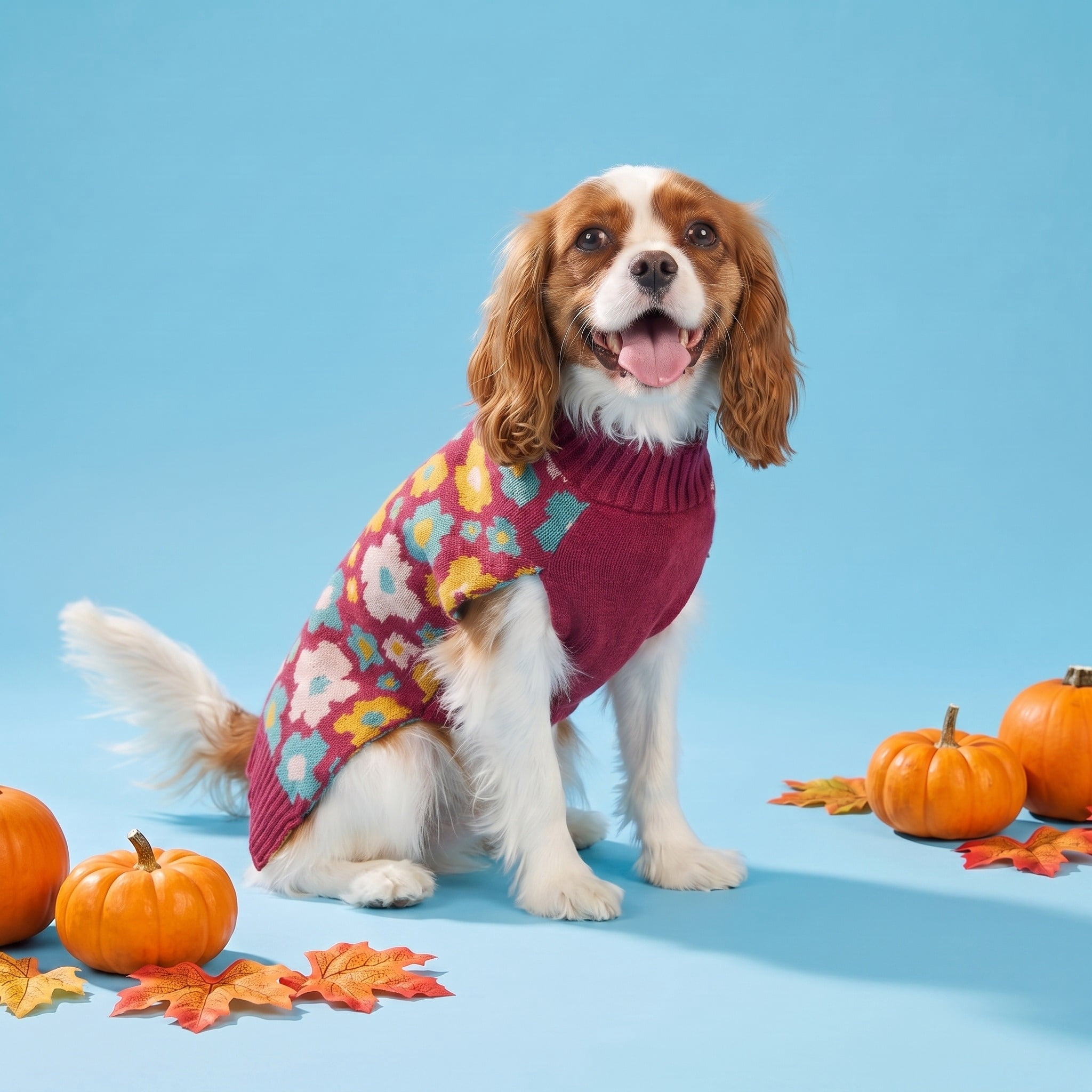 Vibrant Life Sweater for Dogs and Cats, Fall Flowers, Red and Yellow, S