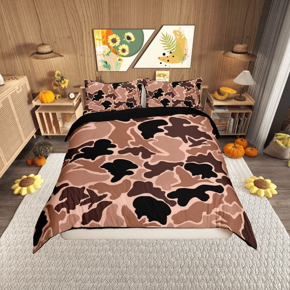 Erosebridal Black Brown Comforter Cover Twin, Abstract Camouflage Camo Bedding Twin Size, Reversible 2 Pieces (No Comforter)