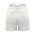 thumbnail image 6 of vigerkar Summer Cotton Linen Shorts for Women Elastic High Waist Casual Solid Lightweight Shorts Drawstring Comfy Short Pants with Pockets White, 5XL, 6 of 7