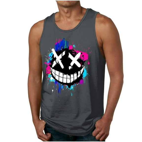 hlysgo Sleeveless T Shirts for Men Funny Graphic Tank Tops Summer Beach Vacation Sleeveless Shirts Running Workout Tank Tops Gray,Size M