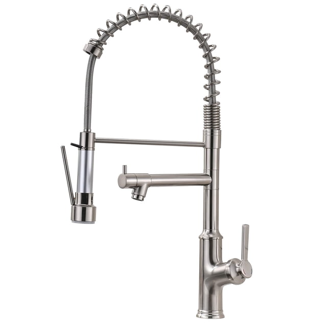 Grifo De Cocina Comercial Aimadi, Grifos De Cocina Con Rociador Desplegable, Grifos De Fregadero De Cocina De Acero Inoxidable Y Níquel Cepillado
