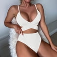 thumbnail image 4 of UTSJKR Women's Solid Color Loose Fit Two Piece Bikini, Wire Free Casual Bathing Suit, Summer Pool Side Basic Swimwear White S, 4 of 5