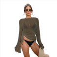 thumbnail image 2 of Camisetas de Larga para Mujer, Trajes de Baño de Bikini con Aberturas Laterales para la Playa Camello Profundo un Tamaño, 2 of 7