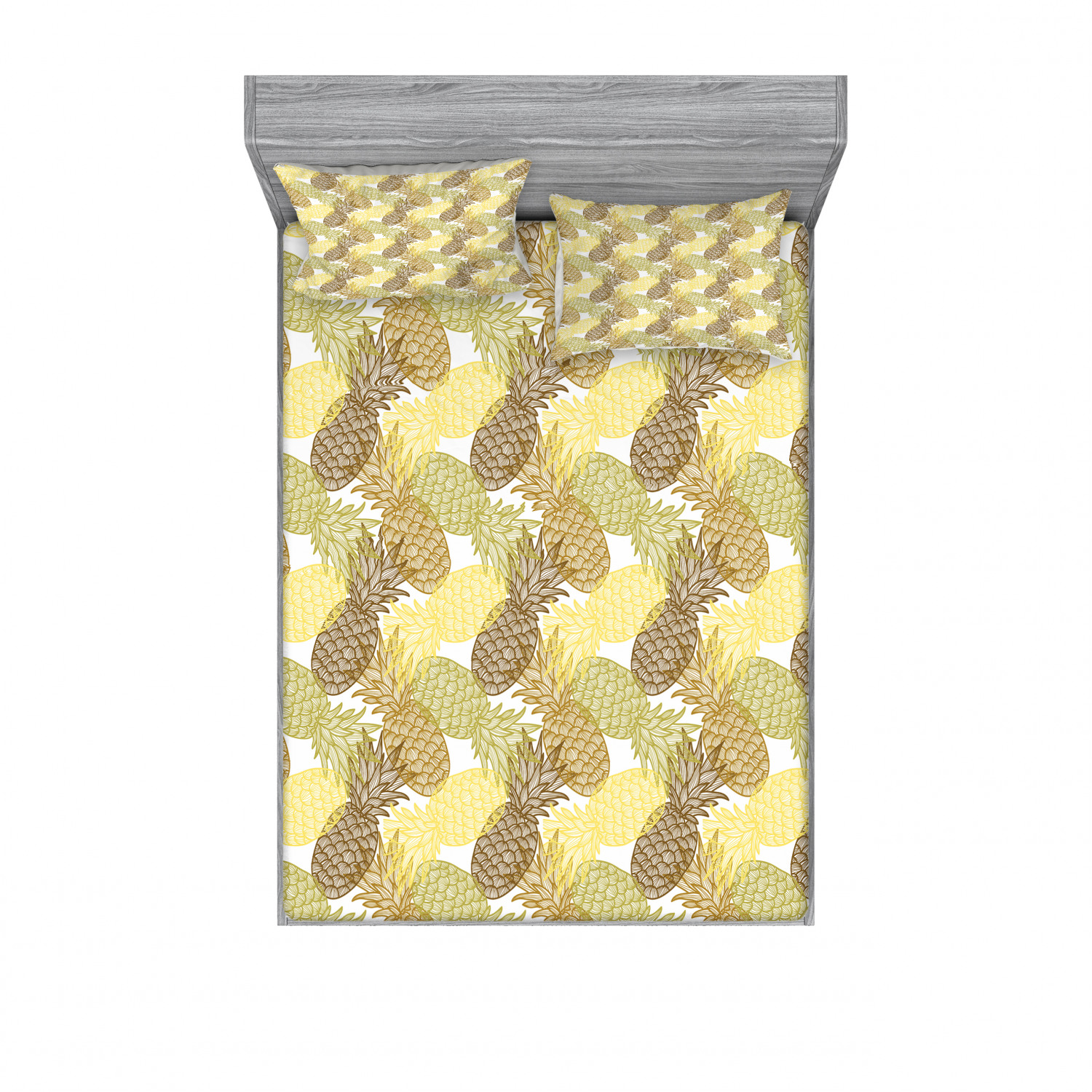 Pineapple Bedding Set with Sheet & Covers, Summer Themed Overlapping Curving Exotic Tropical