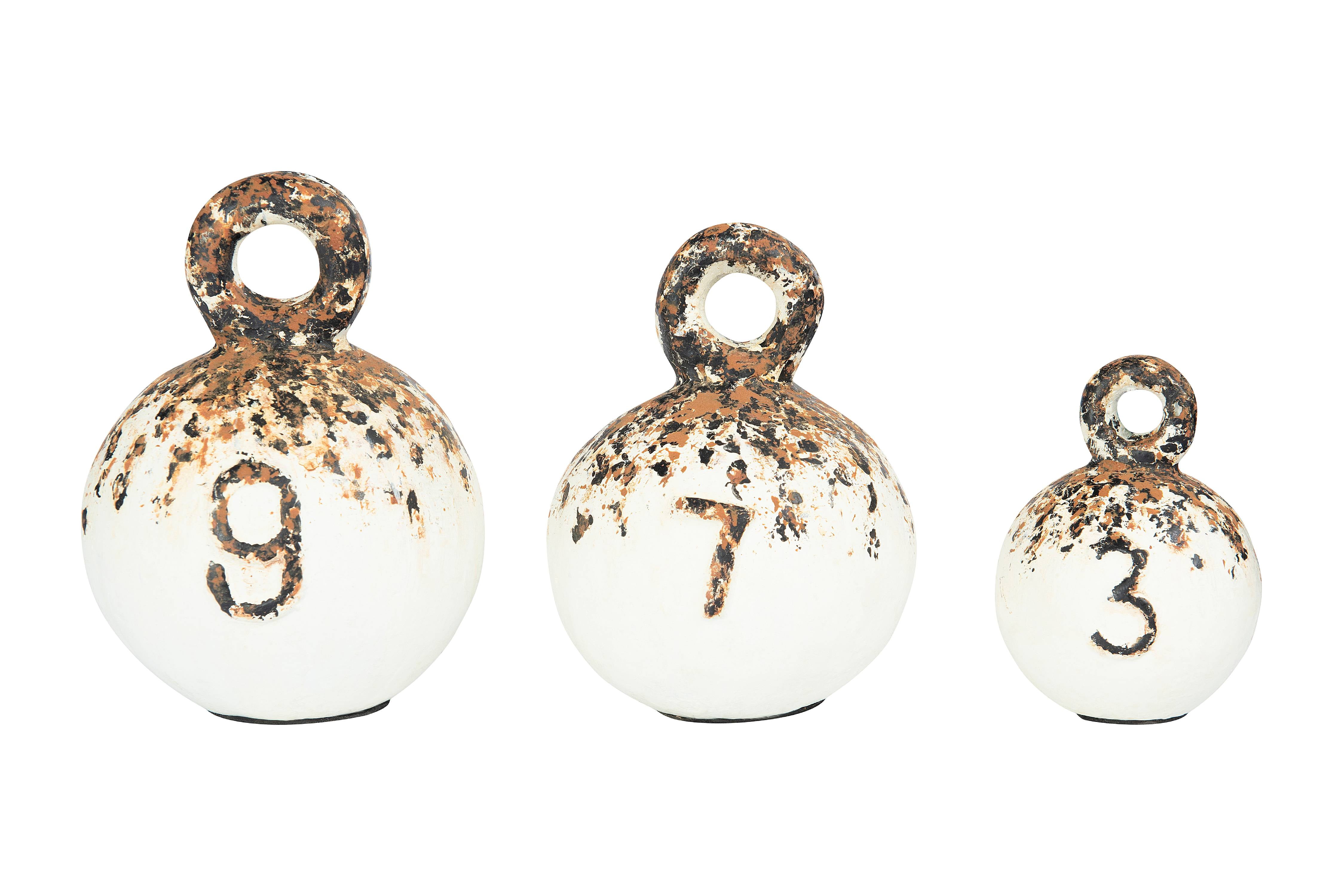 Woven Paths Heavily Distressed Round Resin Weights with Handles (Set of