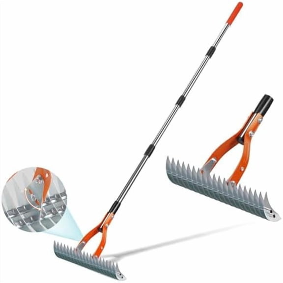 Thatch Rake for Lawns, 15" Heavy Duty Metal Dethatcher Rake with 5FT Handle, 70’’ Adjustable Manual Thatcher with 19-Tine for Lawn Loosening Soil, Yard and Removing Dead Grass
