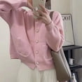 thumbnail image 3 of Chaqueta tipo suéter estilo Chanel de estilo coreano nueva de primavera y otoño para mujer, suave y dulce, de un solo pecho, de cuello redondo corto, tendencia de cárdigan de punto, 3 of 5