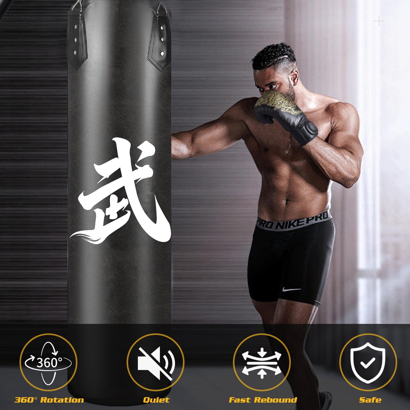 AMTPM Punching Bag for Adults, 4ft PU Leather Heavy Boxing Bag Set with 12oz Boxing Gloves, MMA Karate Kickboxing Boxing Home Gym Martial Art - Unfilled