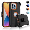thumbnail image 1 of Belt-Clip Holster Case for iPhone 14 Pro, Drop Protection Full Body Rugged, Heavy Duty Shockproof Locking Swivel Holster Kickstand Phone Cover - Navy, 1 of 5