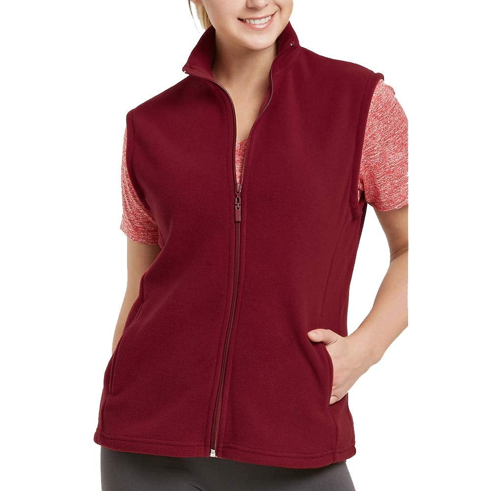 DailyWear Womens Full-Zip Plush Polar Fleece Vest (Burgundy, Small)