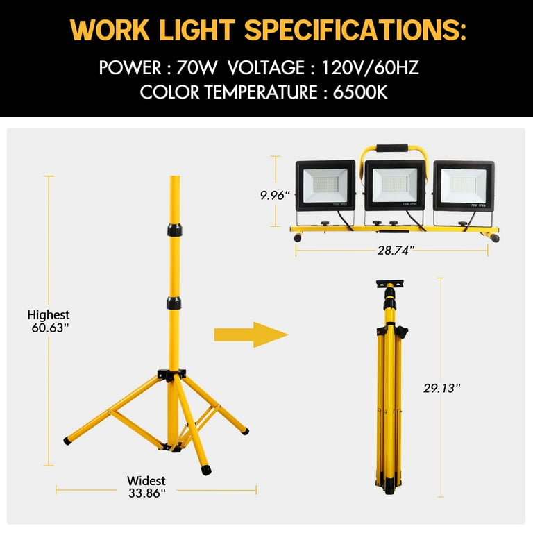Scilulu 21000 Lumen LED Work Lights, 3 Adjustable Heads, 6500K